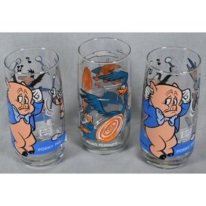Set of (3) '79 Looney Tunes Pepsi Collector Series Glasses Porky Pig Road Runner